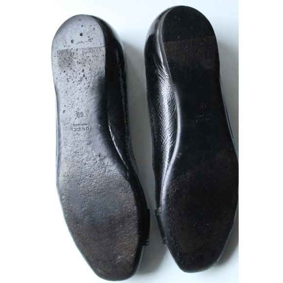 Gucci Patent Leather Gold Buckle Flats Size 6 Black Authentic - Picture 6 of 9